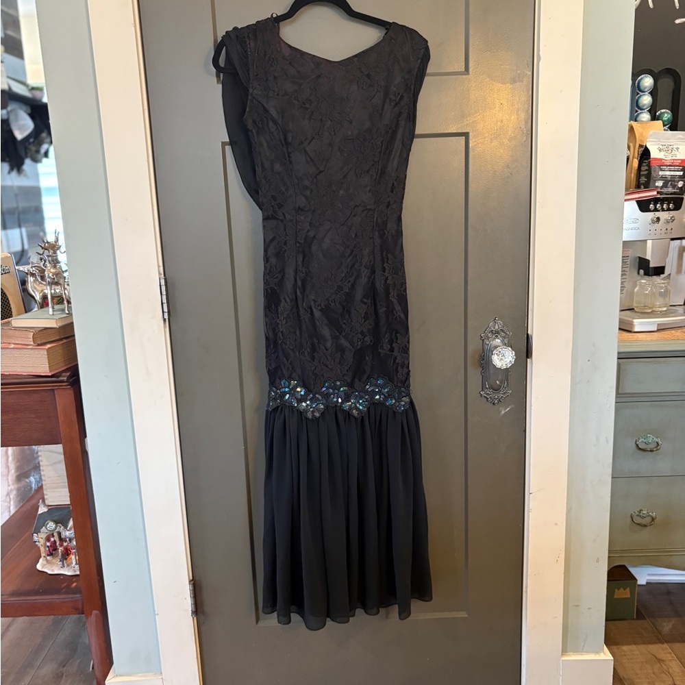 80’s Jessica McClintock-Gunne Sax Black Formal Gown/ Goth Prom Vibes